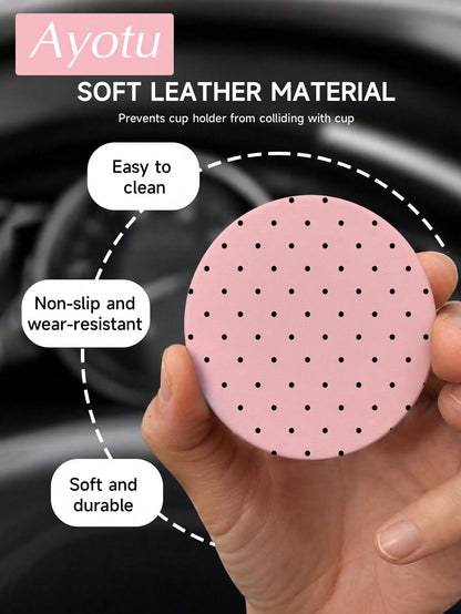Ayotu 2pcs Minimalist Polka Dot PU Leather Car Cup Holder Coasters, Universal Non-Slip Cup Holder Liners, Geometric Polka Dot Car Interior Accessories, Cute Polka Dot Car Decor, Suitable For Women