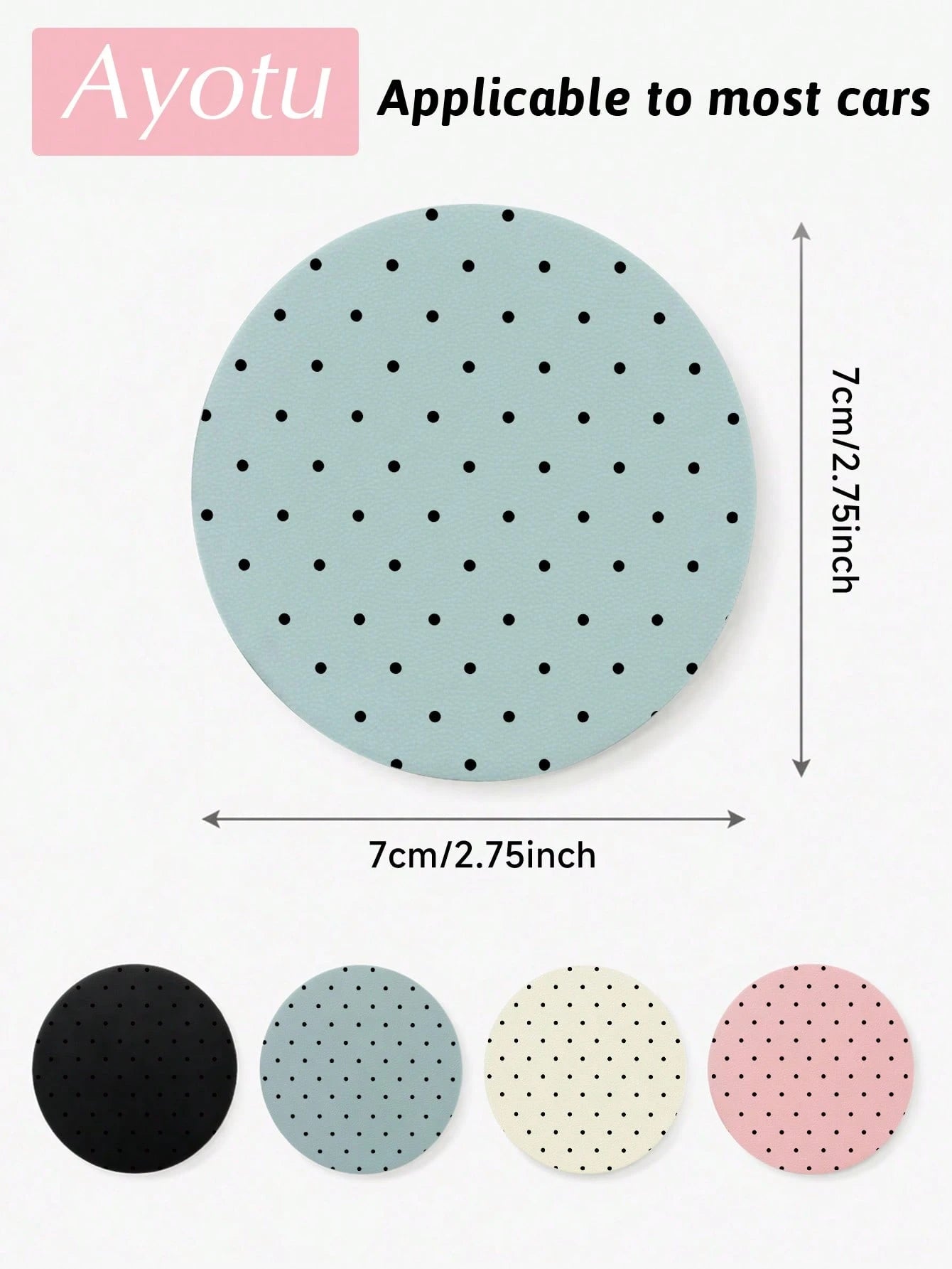 Ayotu 2pcs Minimalist Polka Dot PU Leather Car Cup Holder Coasters, Universal Non-Slip Cup Holder Liners, Geometric Polka Dot Car Interior Accessories, Cute Polka Dot Car Decor, Suitable For Women