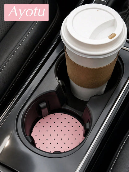 Ayotu 2pcs Minimalist Polka Dot PU Leather Car Cup Holder Coasters, Universal Non-Slip Cup Holder Liners, Geometric Polka Dot Car Interior Accessories, Cute Polka Dot Car Decor, Suitable For Women