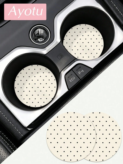 Ayotu 2pcs Minimalist Polka Dot PU Leather Car Cup Holder Coasters, Universal Non-Slip Cup Holder Liners, Geometric Polka Dot Car Interior Accessories, Cute Polka Dot Car Decor, Suitable For Women