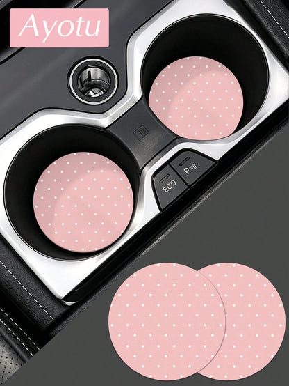 Ayotu 2pcs Minimalist Polka Dot PU Leather Car Cup Holder Coasters, Universal Non-Slip Cup Holder Liners, Geometric Polka Dot Car Interior Accessories, Cute Polka Dot Car Decor, Suitable For Women