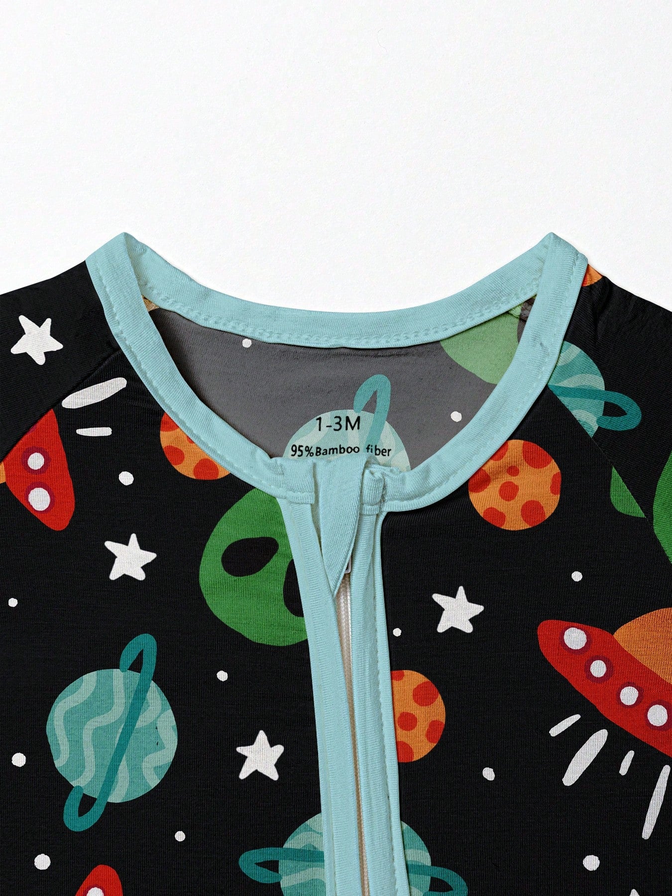 Baby Bamboo Fiber Zip-Up, Cosmic Alien Romper, All-Season Knit Fabric Skinny Fit With Zipper Detail, Boy Baby Girl Clothes, Perfect For Outdoor