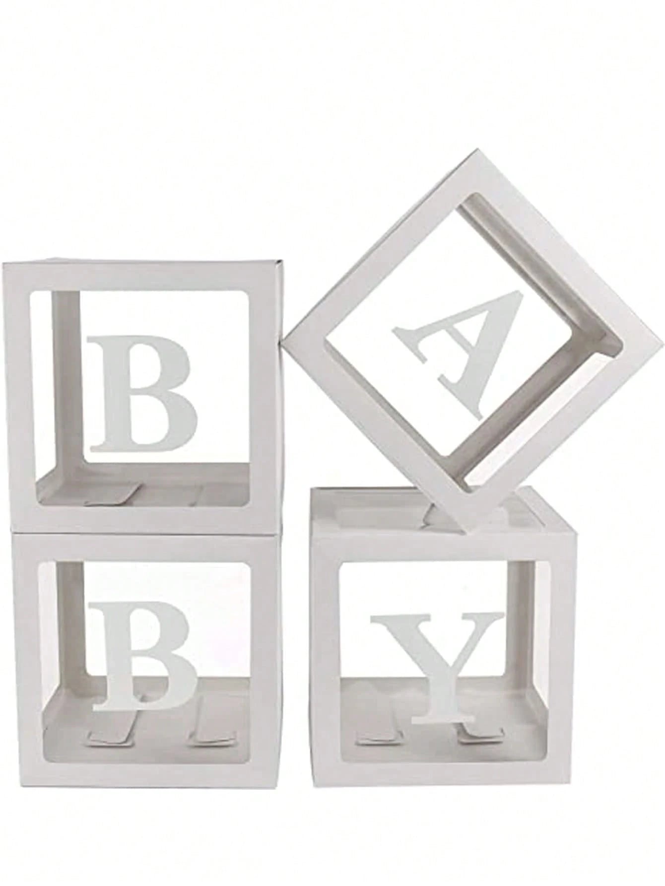 Baby Boxes With Letters For Baby Shower, Baby Shower Decorations For Boys Or Girls, Transparent Balloon Boxes Clear Blocks For Birthday Party, Bridal Shower, Gender Reveal(White)Baby Shower Family Dec