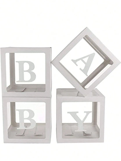 Baby Boxes With Letters For Baby Shower, Baby Shower Decorations For Boys Or Girls, Transparent Balloon Boxes Clear Blocks For Birthday Party, Bridal Shower, Gender Reveal(White)Baby Shower Family Dec