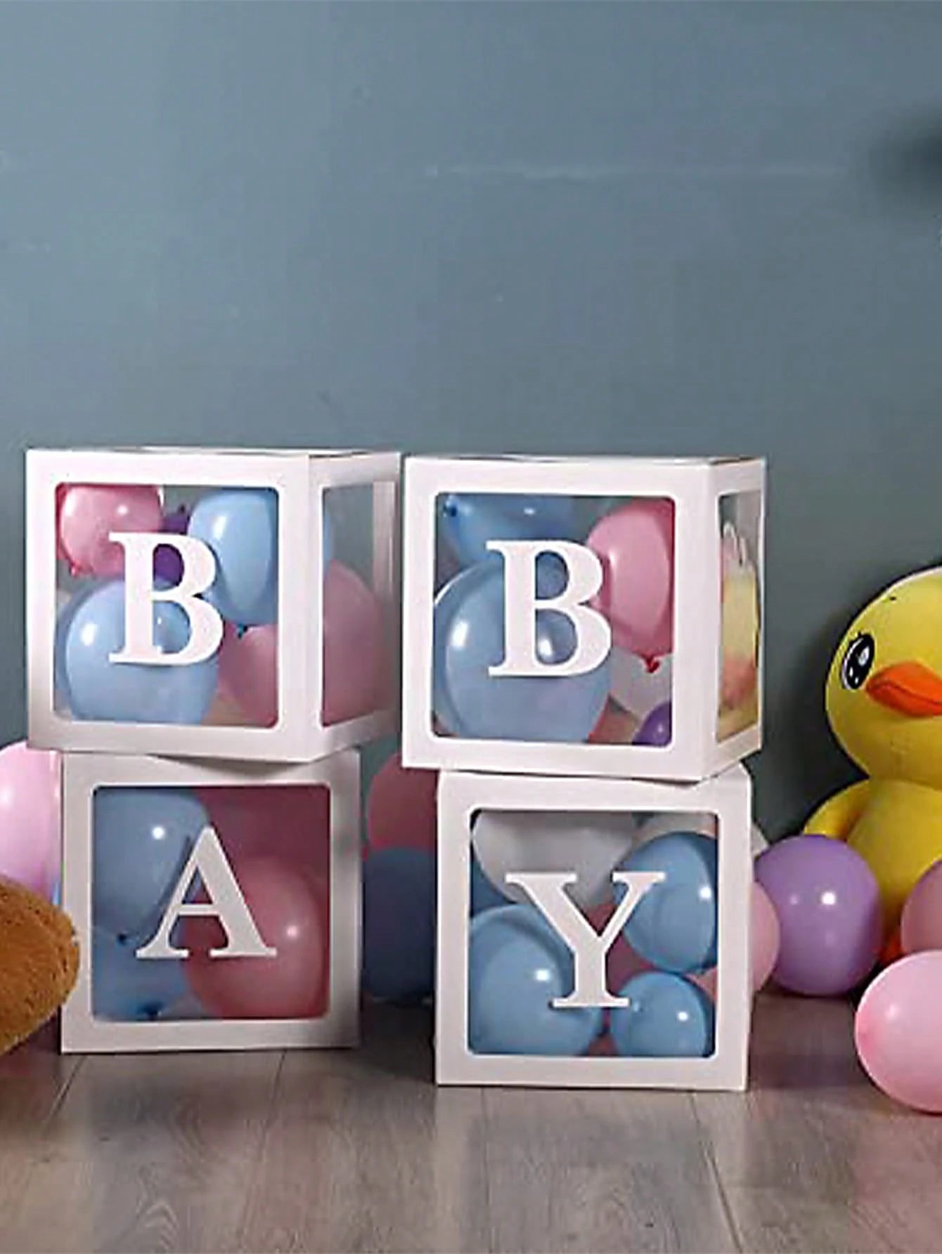 Baby Boxes With Letters For Baby Shower, Baby Shower Decorations For Boys Or Girls, Transparent Balloon Boxes Clear Blocks For Birthday Party, Bridal Shower, Gender Reveal(White)Baby Shower Family Dec