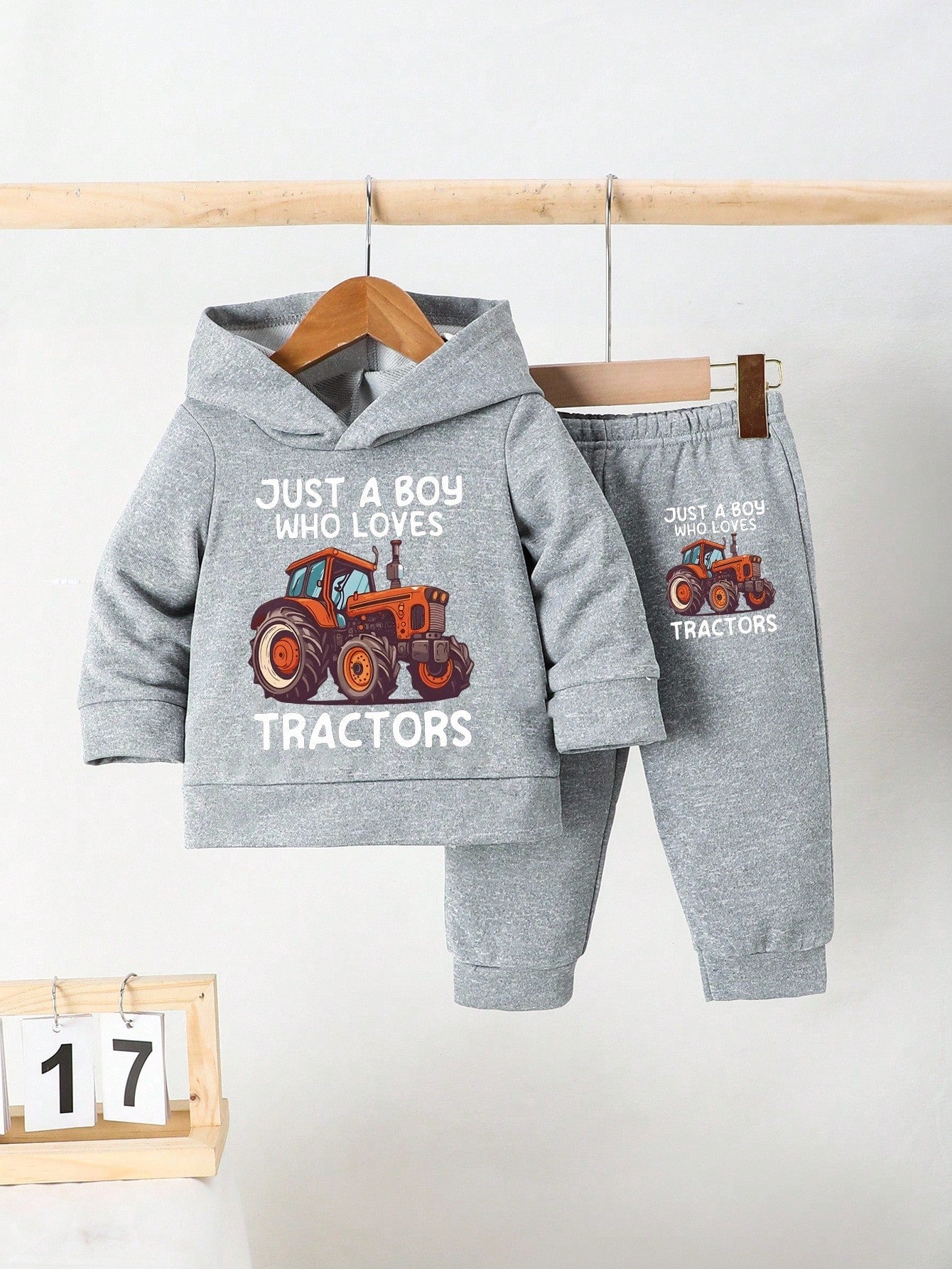 Baby Boy Car Pattern Casual Hooded Long Sleeve Sweatshirt And Pants Set, Spring/Autumn