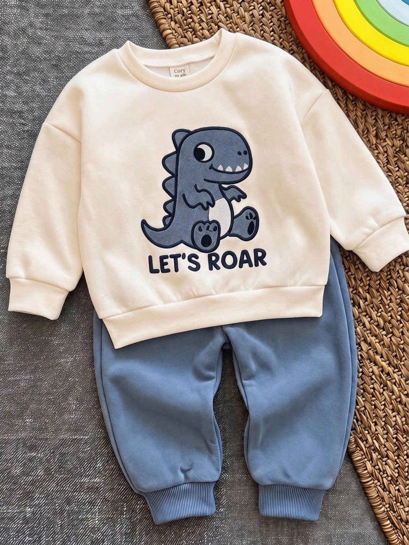 Baby Boy Cartoon Animal 3D Pattern Knitted Soft Crew Neck Long Sleeve Pullover Sweatshirt And Elastic Waist Long Pants 2-Piece Set Pull Halloween
