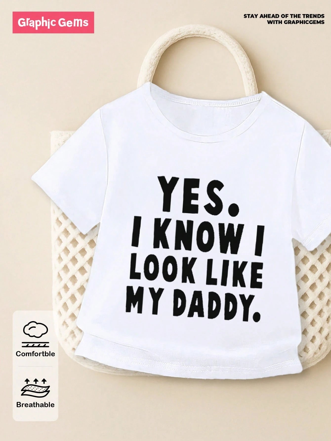 Baby Boy Casual Fashionable Comfortable Minimalist Letter Slogan Print Short Sleeve Round Neck T-Shirt, Summer Dad's Baby Clothes