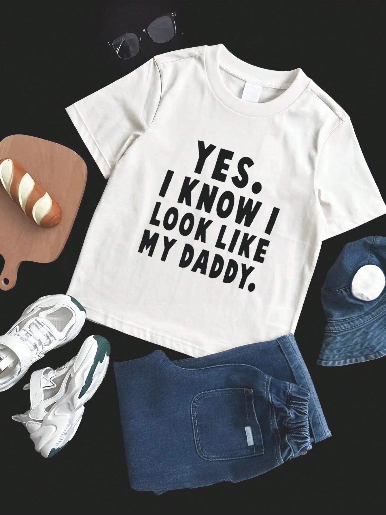 Baby Boy Casual Fashionable Comfortable Minimalist Letter Slogan Print Short Sleeve Round Neck T-Shirt, Summer Dad's Baby Clothes