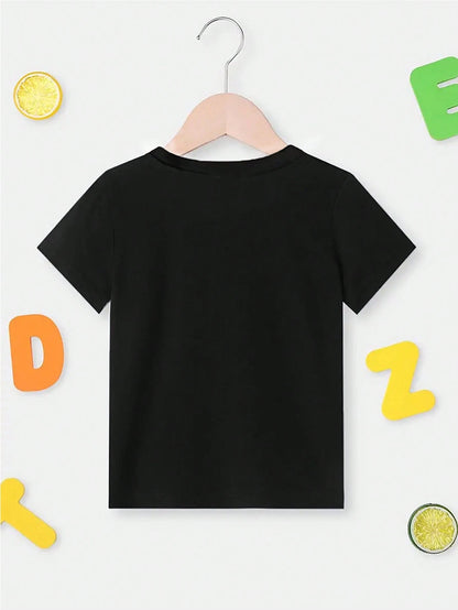 Baby Boy Casual Fashionable Comfortable Minimalist Letter Slogan Print Short Sleeve Round Neck T-Shirt, Summer Dad's Baby Clothes