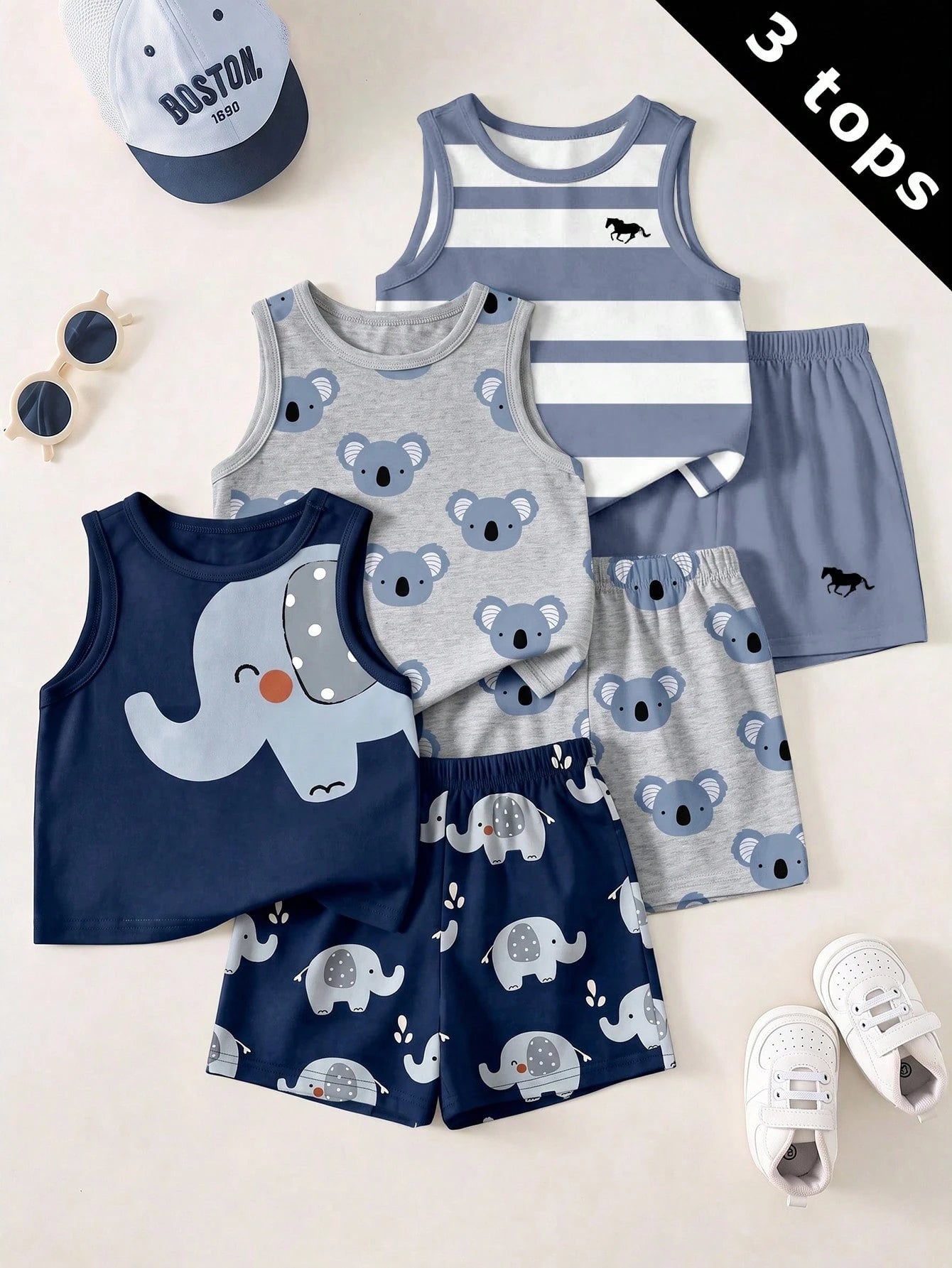 Baby Boy Casual Simple Tank Tops, 3pcs/Set, Suitable For Summer