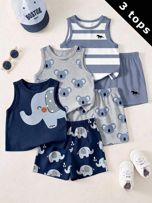 Baby Boy Casual Simple Tank Tops, 3pcs/Set, Suitable For Summer