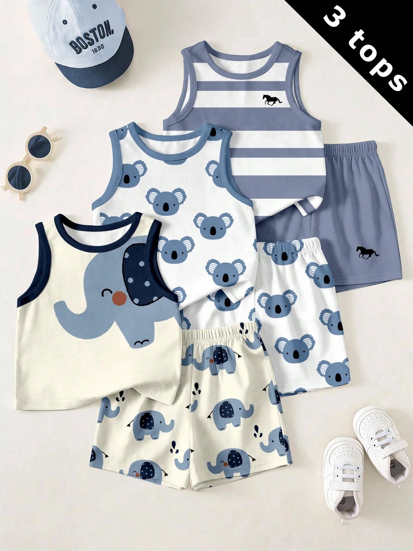 Baby Boy Casual Simple Tank Tops, 3pcs/Set, Suitable For Summer