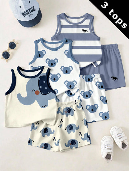 Baby Boy Casual Simple Tank Tops, 3pcs/Set, Suitable For Summer