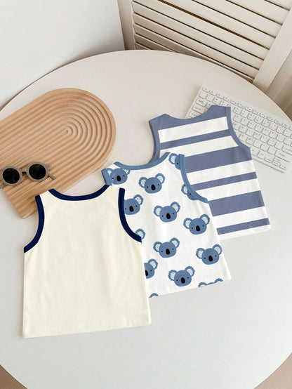 Baby Boy Casual Simple Tank Tops, 3pcs/Set, Suitable For Summer