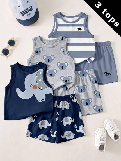 Baby Boy Casual Simple Tank Tops, 3pcs/Set, Suitable For Summer