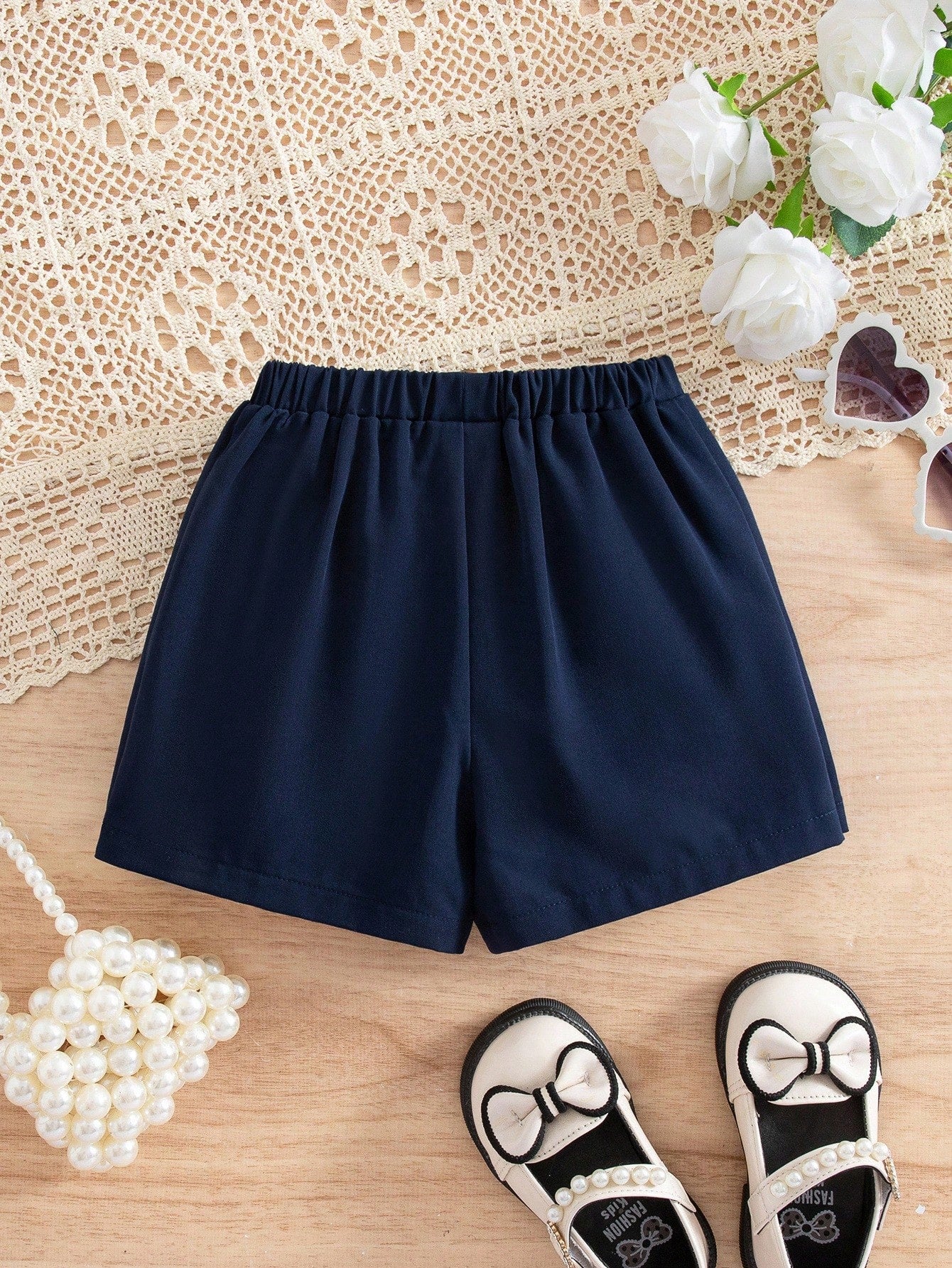 Baby Boy Cute Casual Versatile Navy Blue Bow Elastic Waist Shorts