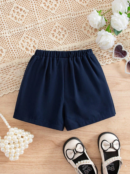 Baby Boy Cute Casual Versatile Navy Blue Bow Elastic Waist Shorts