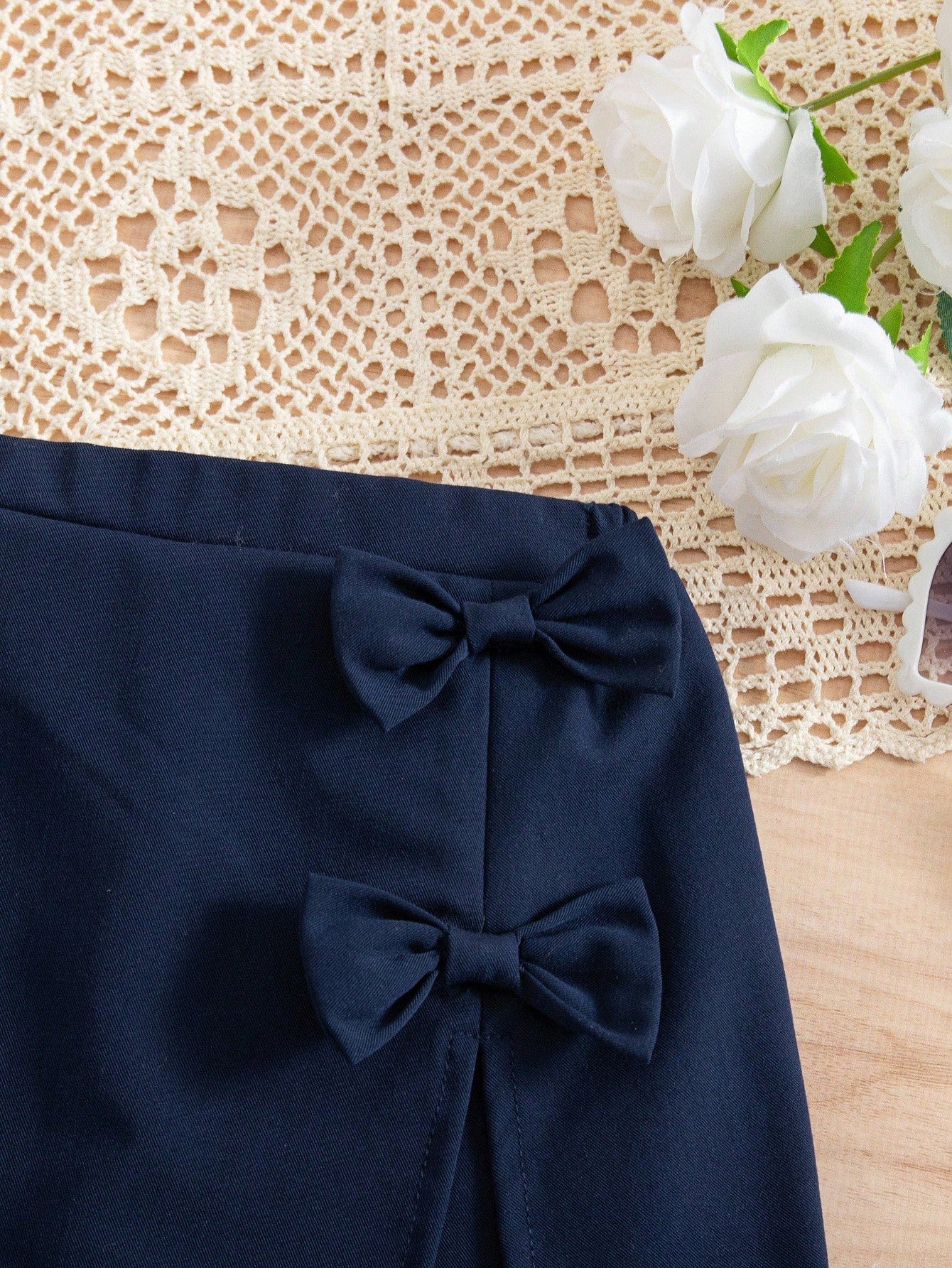 Baby Boy Cute Casual Versatile Navy Blue Bow Elastic Waist Shorts