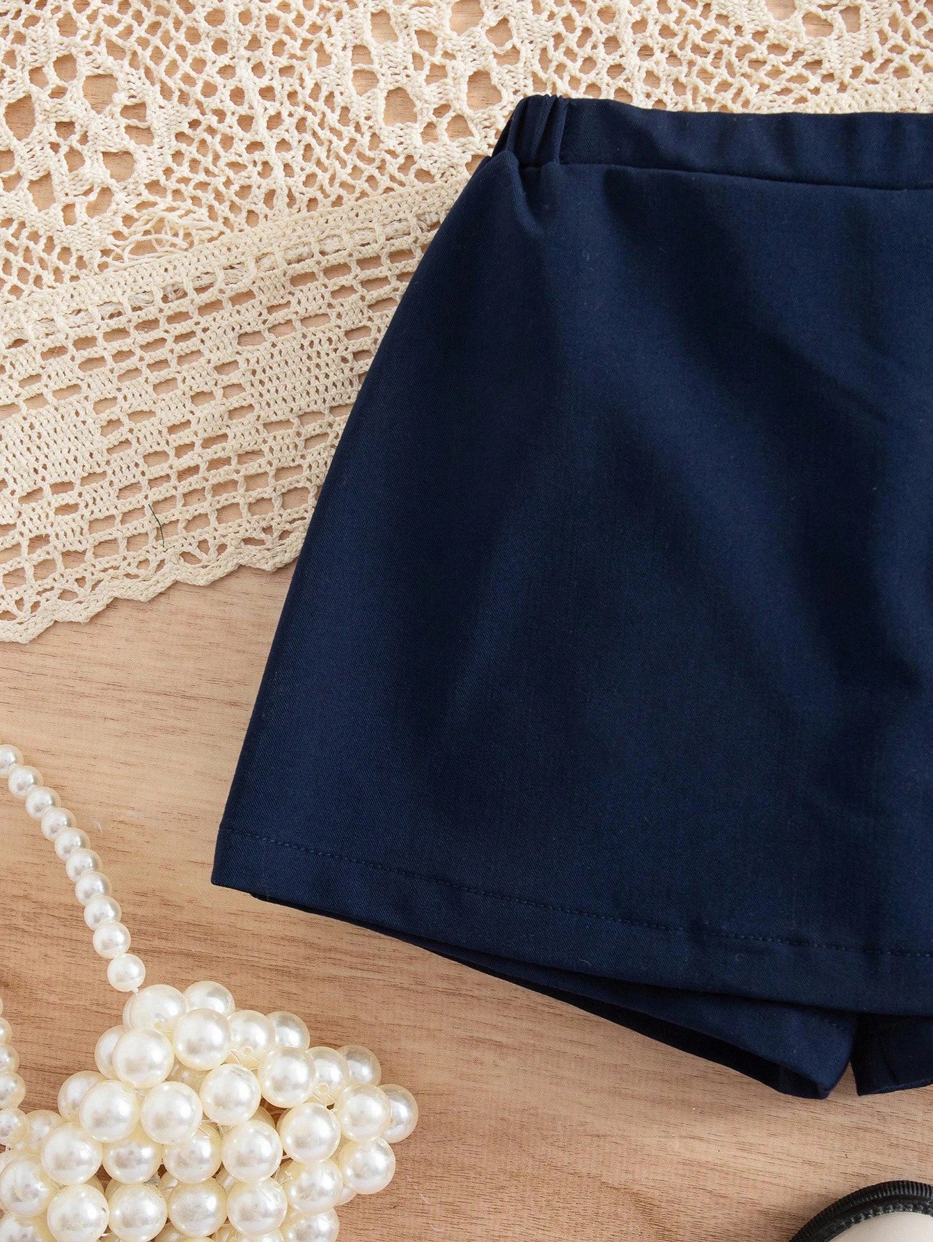 Baby Boy Cute Casual Versatile Navy Blue Bow Elastic Waist Shorts