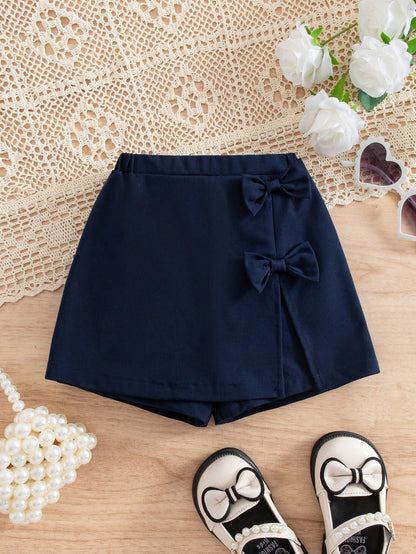 Baby Boy Cute Casual Versatile Navy Blue Bow Elastic Waist Shorts