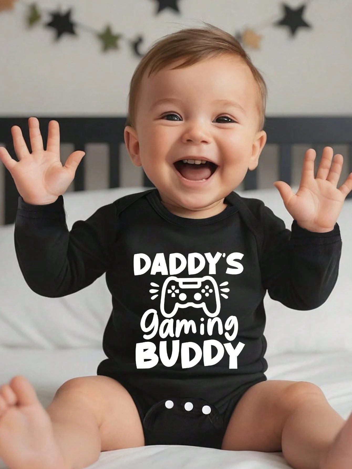 Baby Boy Novelty Game Console & Letter Print Long Sleeve Bodysuit, Suitable For Autumn Outings