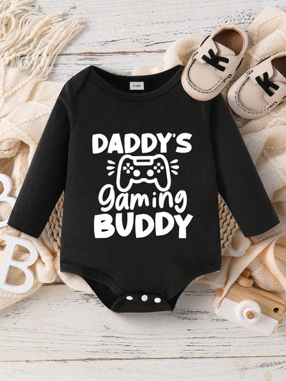Baby Boy Novelty Game Console & Letter Print Long Sleeve Bodysuit, Suitable For Autumn Outings