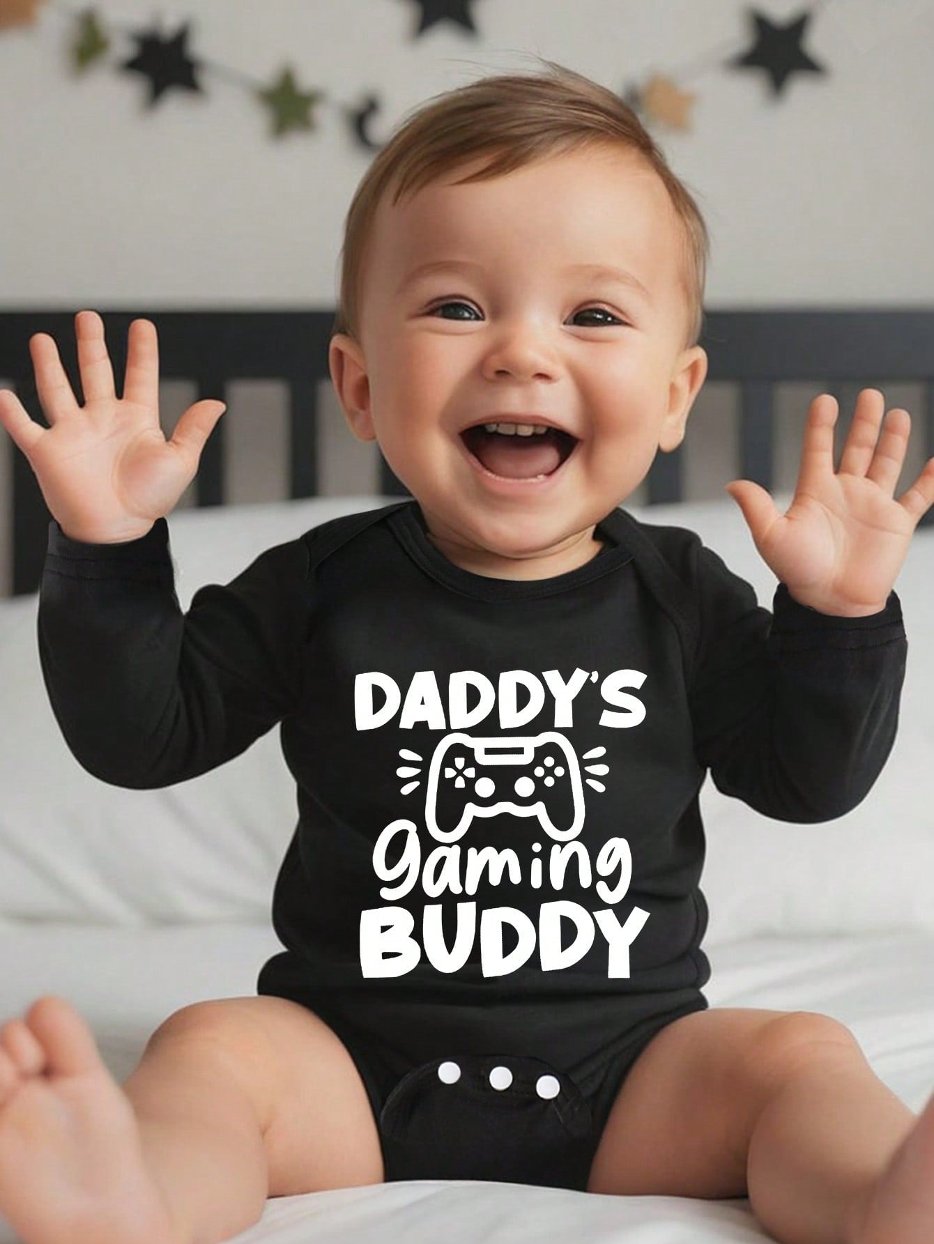 Baby Boy Novelty Game Console & Letter Print Long Sleeve Bodysuit, Suitable For Autumn Outings