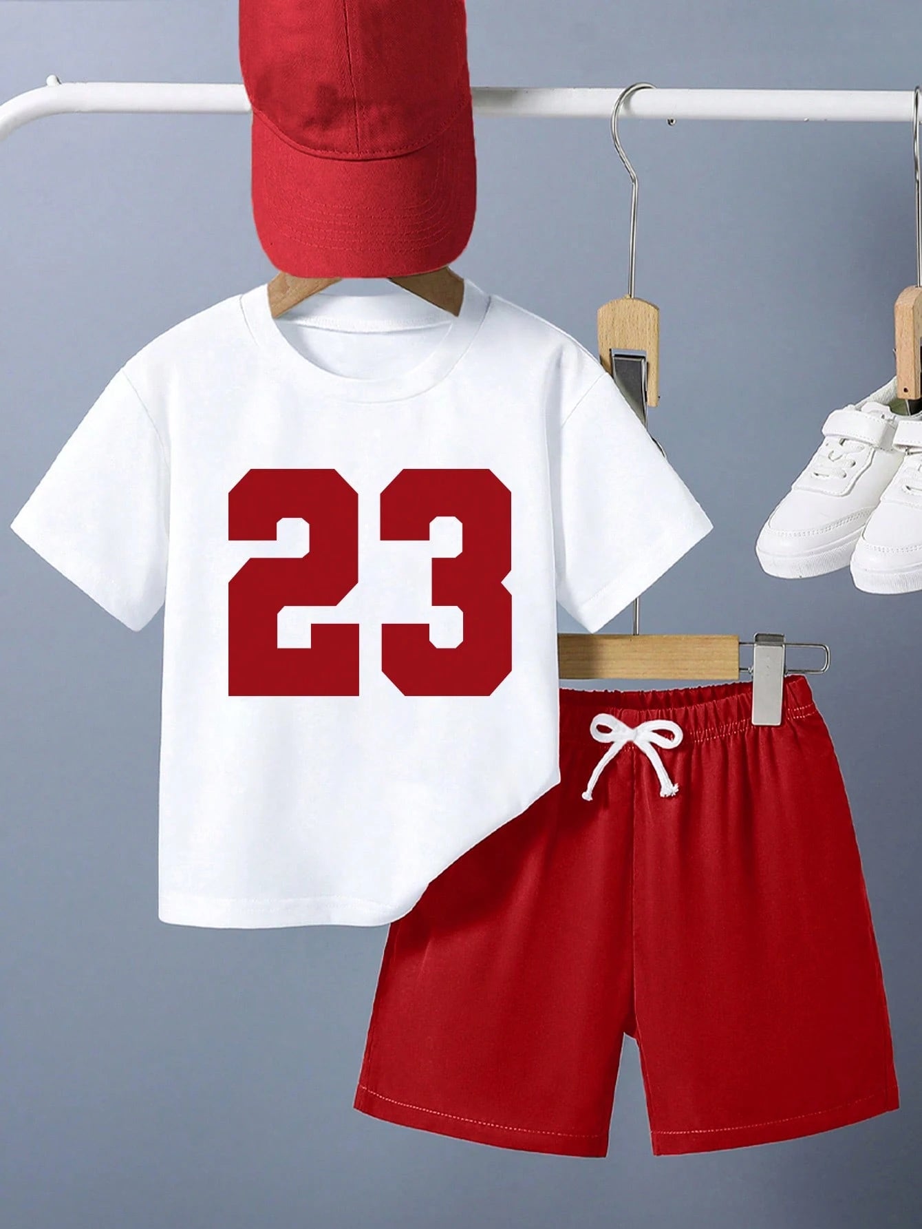 Baby Boy Number Print Round Neck Short Sleeve T-Shirt And Shorts Casual Daily Outfit