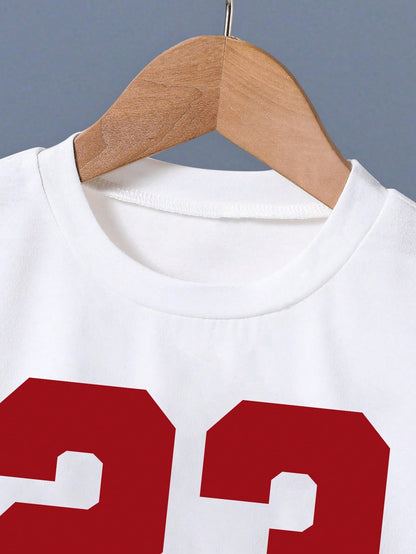 Baby Boy Number Print Round Neck Short Sleeve T-Shirt And Shorts Casual Daily Outfit