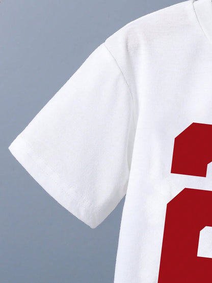 Baby Boy Number Print Round Neck Short Sleeve T-Shirt And Shorts Casual Daily Outfit