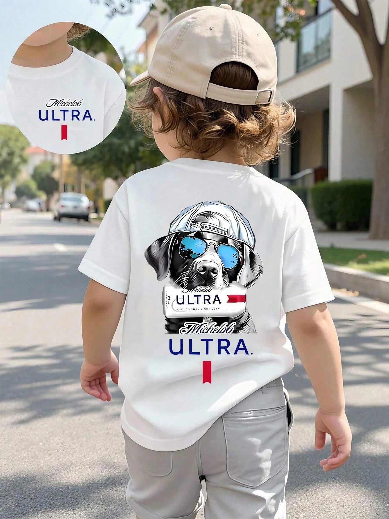 Baby Boy Short Sleeved Loose Round Neck T-Shirt With USA Camo Cooler Hunting Dog Printed Pattern Suitable For Summer Wear