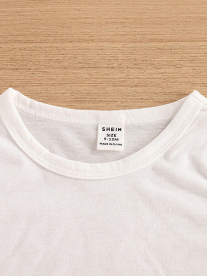Baby Boy Simple And Comfortable White Short-Sleeved Top 5-Piece Set For Spring/Summer