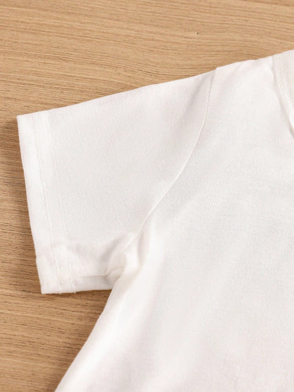 Baby Boy Simple And Comfortable White Short-Sleeved Top 5-Piece Set For Spring/Summer