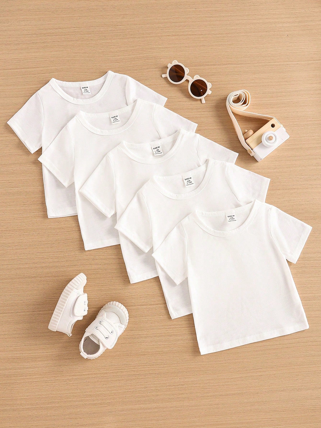 Baby Boy Simple And Comfortable White Short-Sleeved Top 5-Piece Set For Spring/Summer