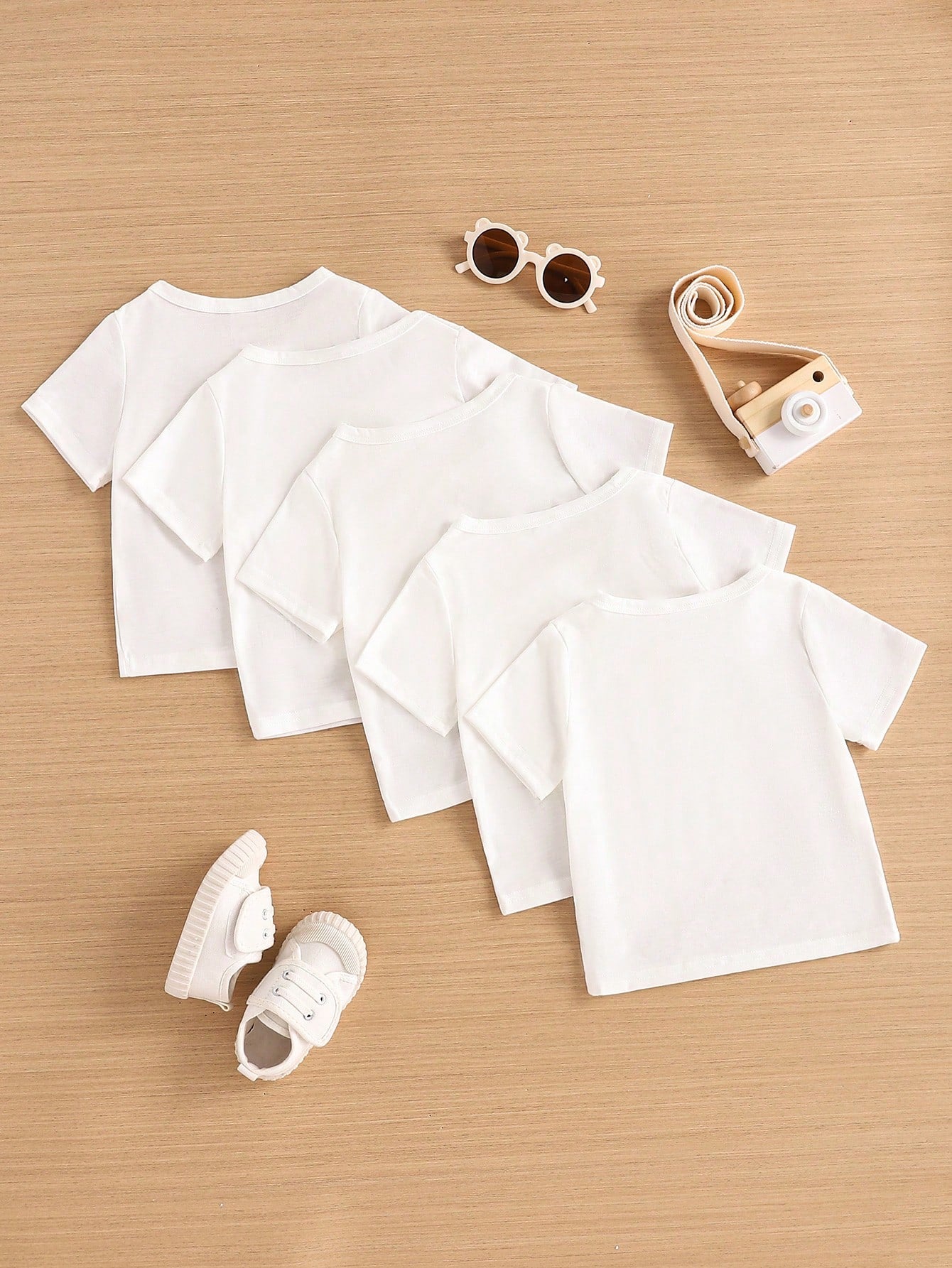 Baby Boy Simple And Comfortable White Short-Sleeved Top 5-Piece Set For Spring/Summer