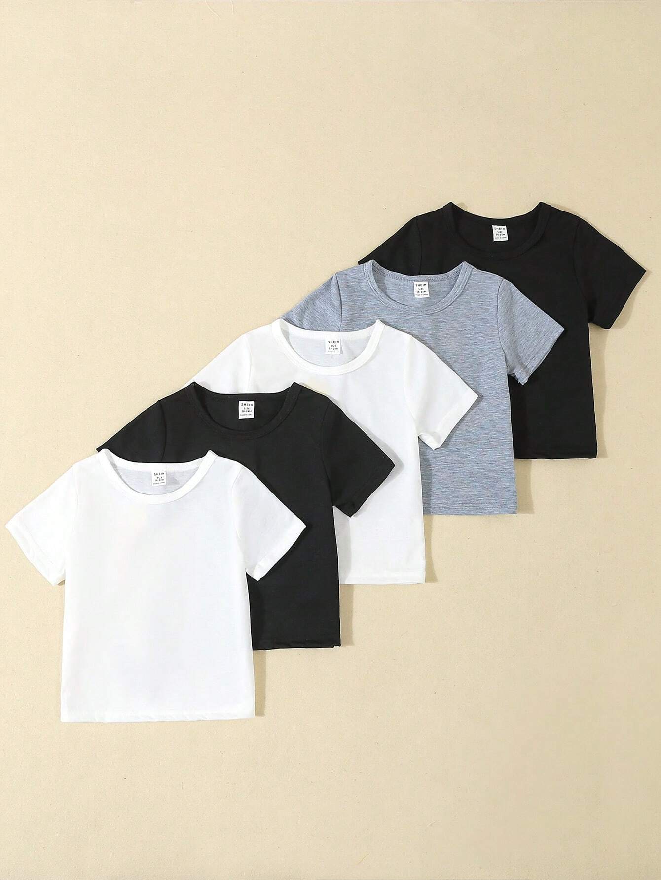 Baby Boy Simple And Comfortable White Short-Sleeved Top 5-Piece Set For Spring/Summer