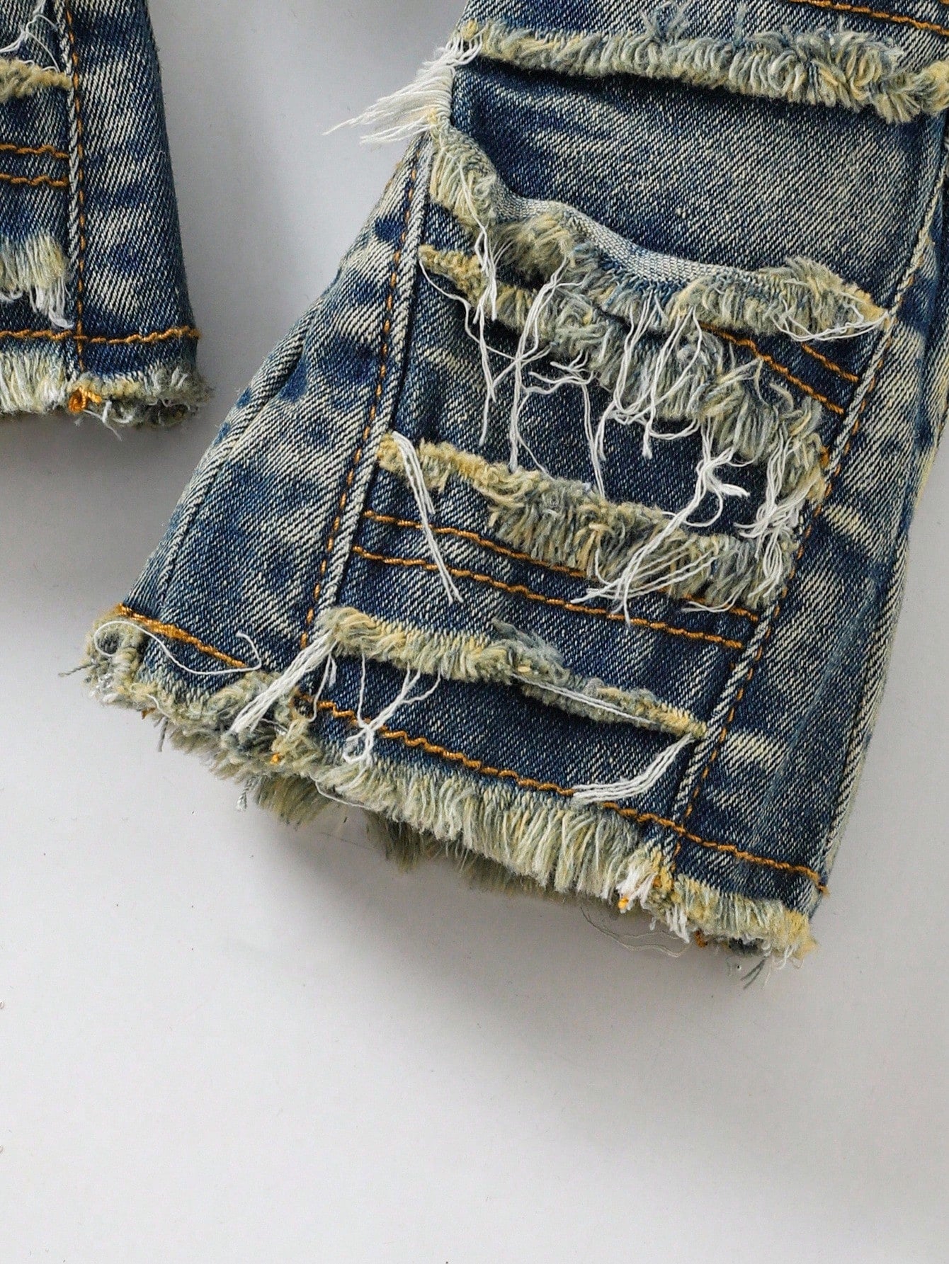 Baby Boy Y2k Retro Vintage Vintage Washed Ripped Frayed Raw Edges Patchwork High Stretch Slim Fit Blue Jeans With Cargo Pocket Fall Winter, Winter