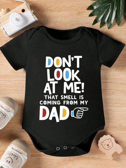 Baby Boys' Black Summer Casual Family Matching Short Sleeve Bodysuit,Cute Kawaii Cartoon Finger Design Colorful Letter Slogan Graphic Print Crew Neck