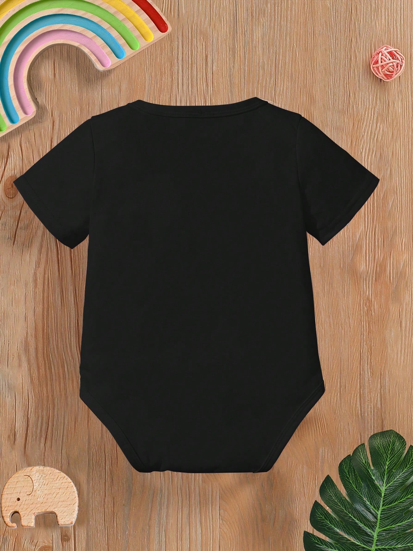 Baby Boys' Black Summer Casual Family Matching Short Sleeve Bodysuit,Cute Kawaii Cartoon Finger Design Colorful Letter Slogan Graphic Print Crew Neck