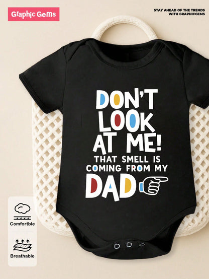 Baby Boys' Black Summer Casual Family Matching Short Sleeve Bodysuit,Cute Kawaii Cartoon Finger Design Colorful Letter Slogan Graphic Print Crew Neck
