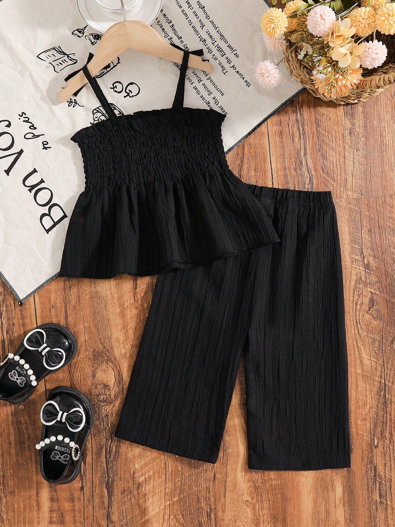 Baby Girl Casual Solid Color Suspender Top And Pants Set