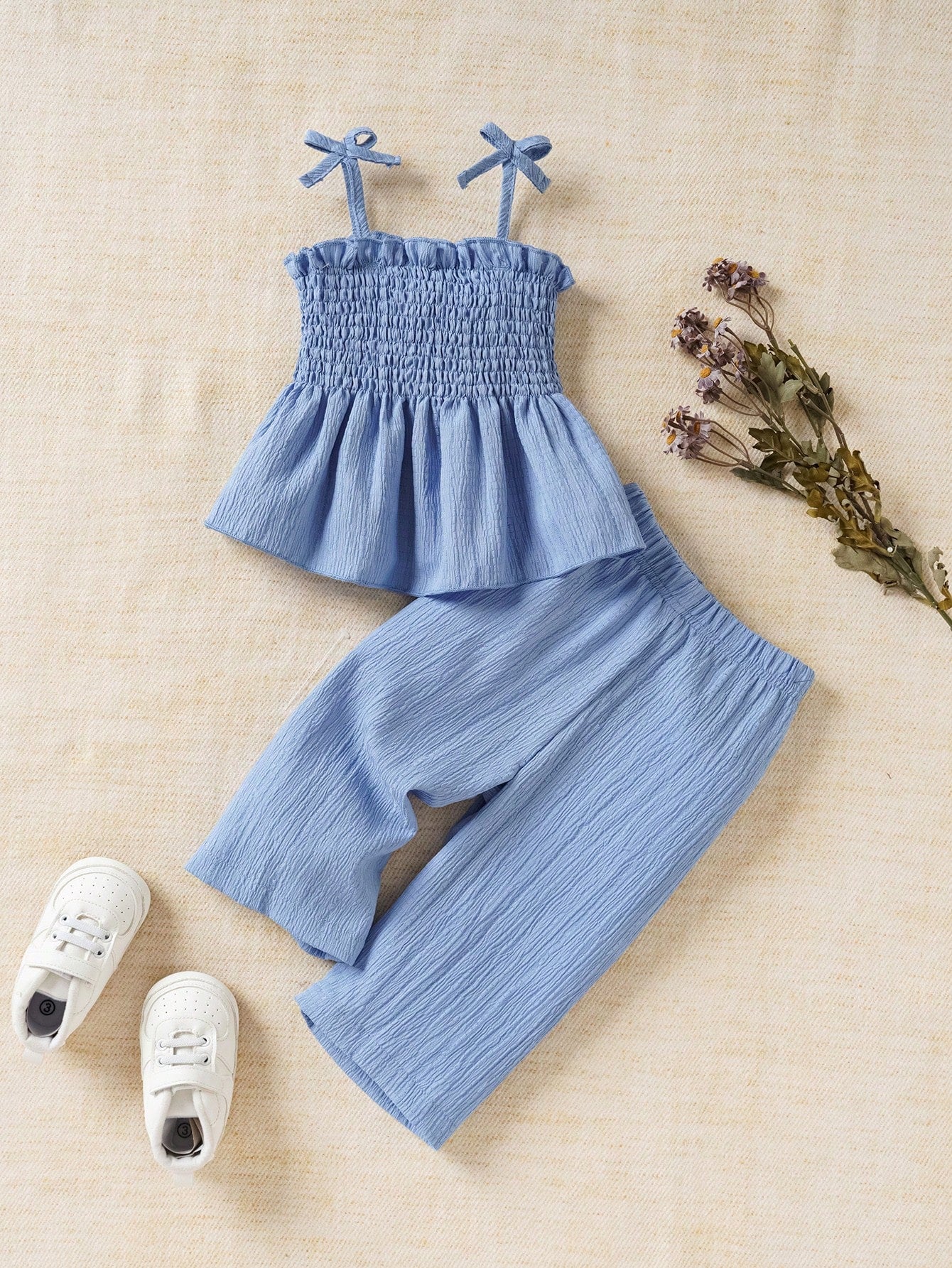 Baby Girl Casual Solid Color Suspender Top And Pants Set