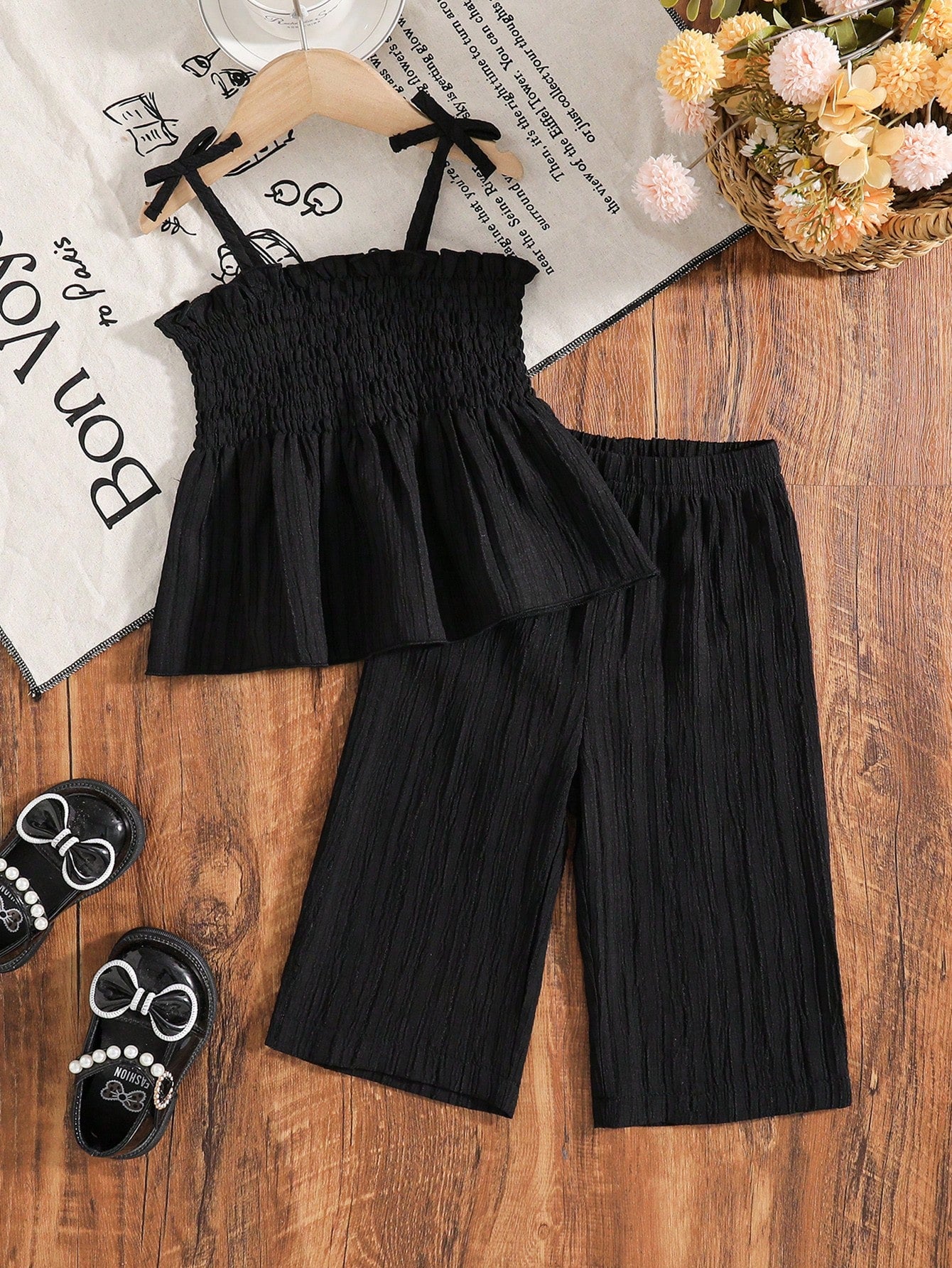 Baby Girl Casual Solid Color Suspender Top And Pants Set