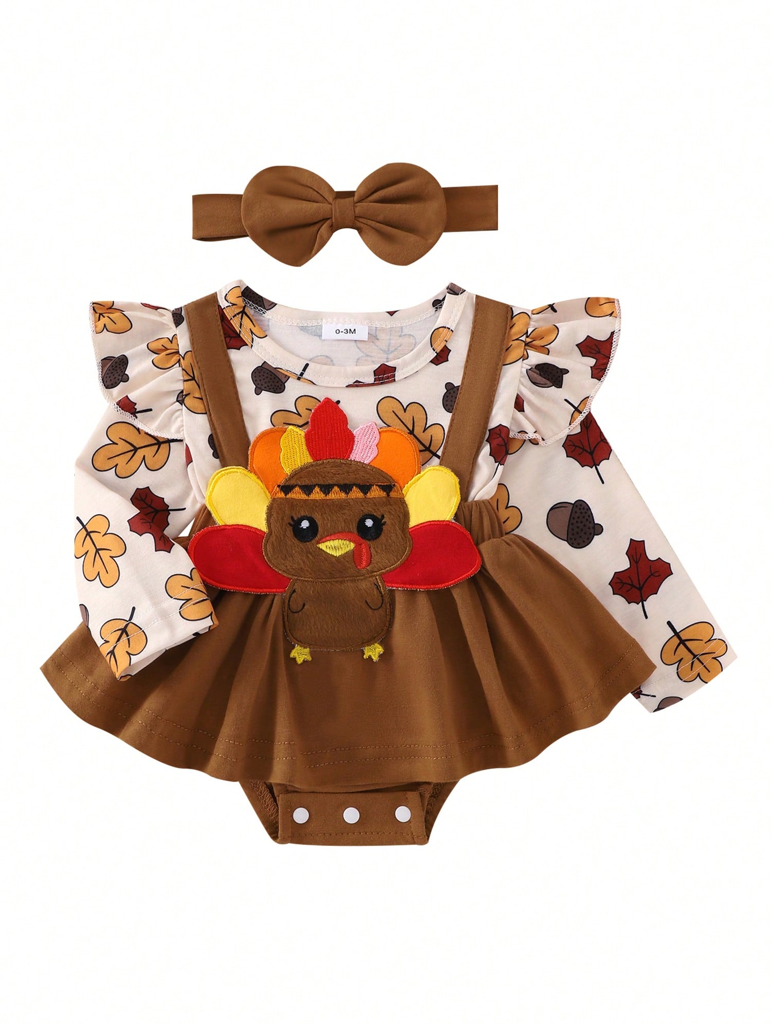 Baby Girl Christmas Halloween Outfit, Santa Ghost Turkey Patch Flying Long Sleeve Romper Dress Bow Headband 2 Piece Set For Fall