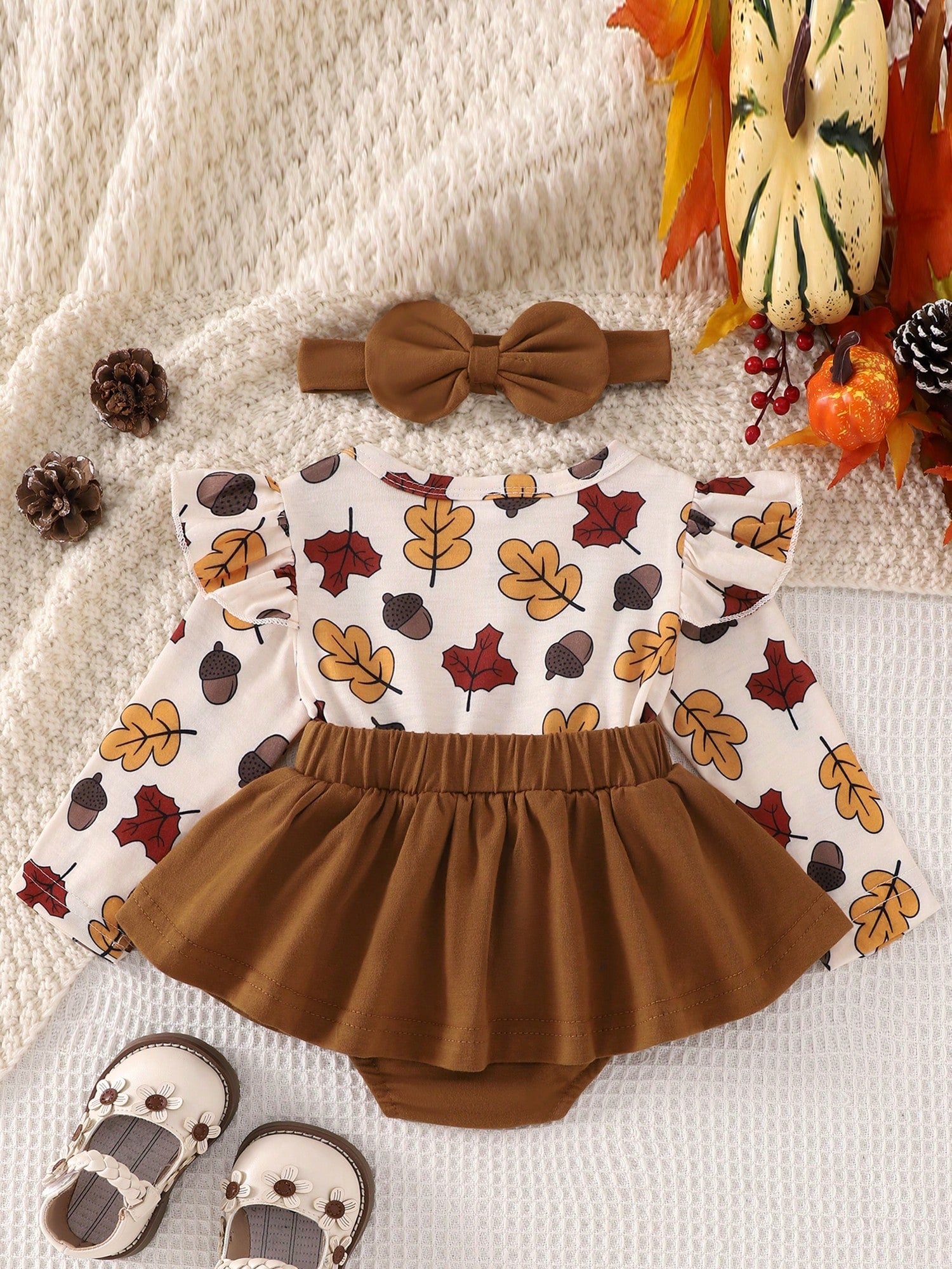 Baby Girl Christmas Halloween Outfit, Santa Ghost Turkey Patch Flying Long Sleeve Romper Dress Bow Headband 2 Piece Set For Fall