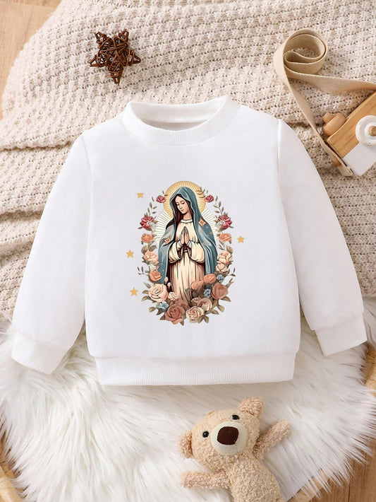 Baby Girl Cozy Virgin Mary Graphic Crew Neck Sweatshirt