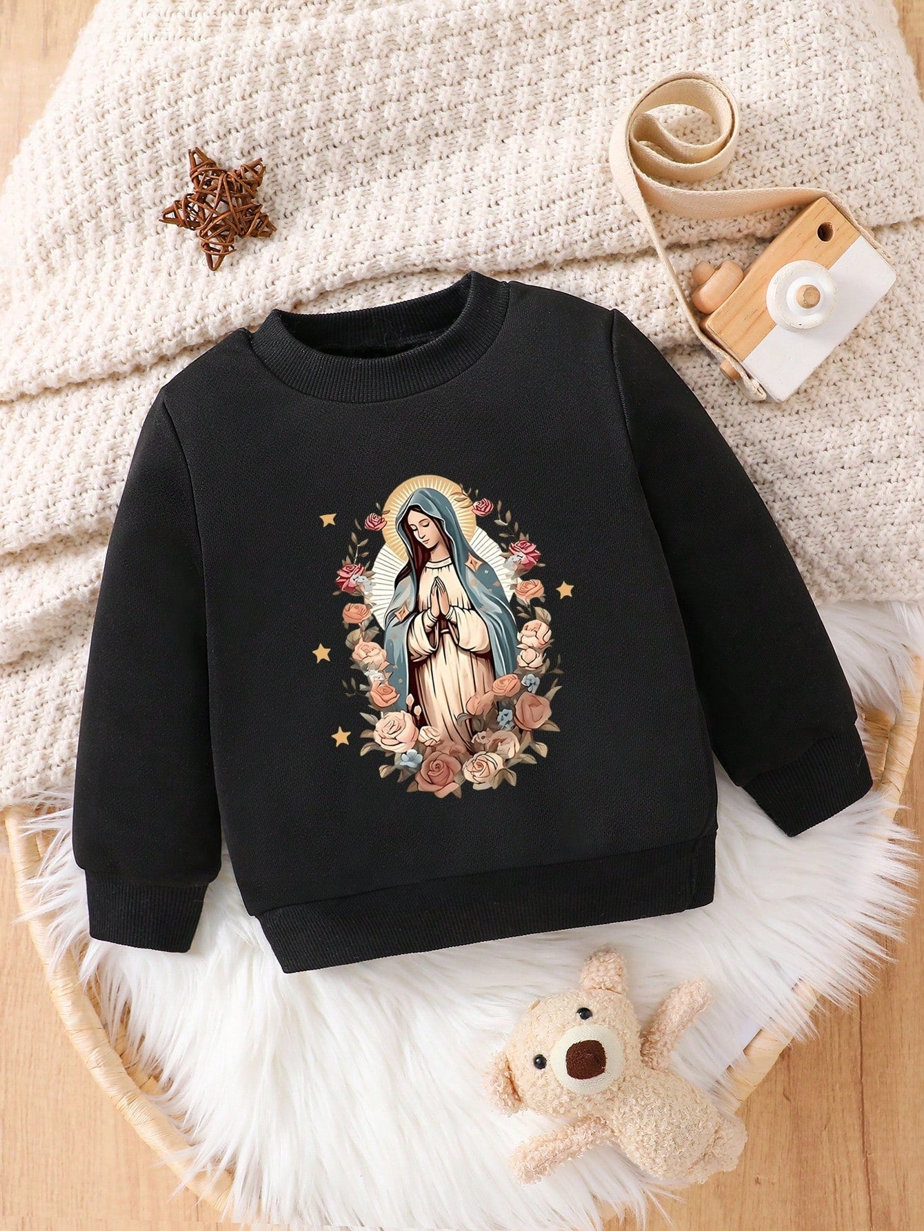 Baby Girl Cozy Virgin Mary Graphic Crew Neck Sweatshirt