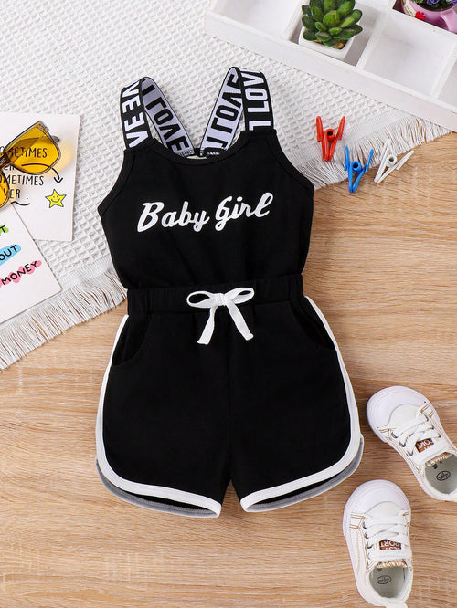 Baby Girl Cute Letter Suspender Lightweight Romper Summer