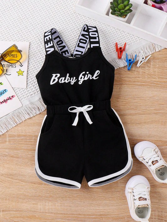 Baby Girl Cute Letter Suspender Lightweight Romper Summer